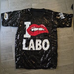 Sequin T-Shirt with Red Lips Graphic